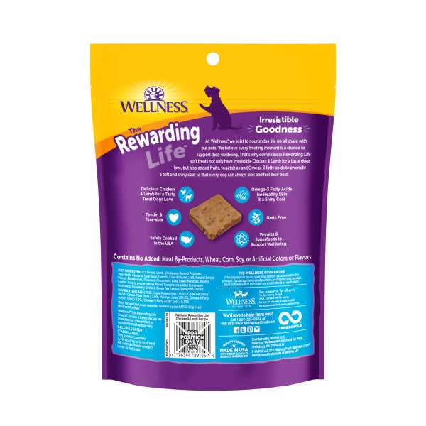 Wellness Rewarding Life Dog Treats, Natural, Training Treat, Grain Free, Soft Chicken & Lamb (6 Ounce bag)