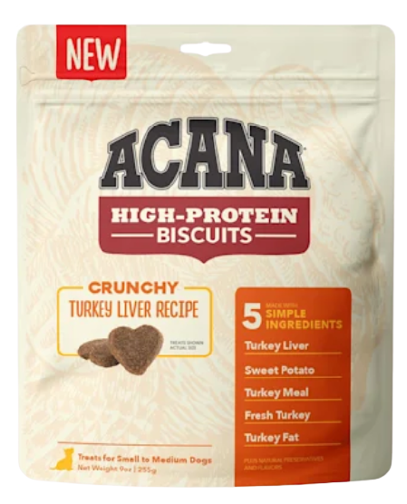 ACANA High Protein Crunchy Turkey Liver Recipe Biscuits, 9oz - Small & Large Available