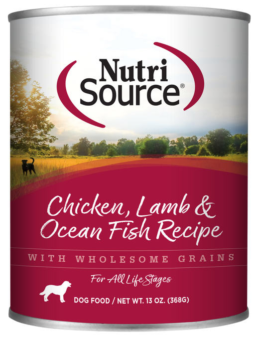 NutriSource Chicken, Lamb & Ocean Fish Formula Healthy Wet Dog Food, 13oz can