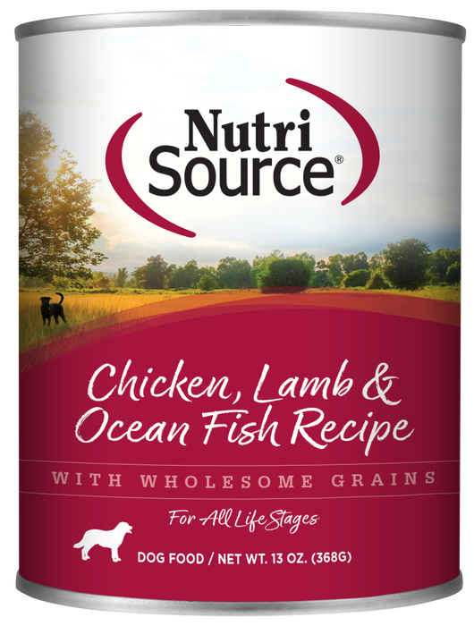 NutriSource Chicken, Lamb & Ocean Fish Formula Healthy Wet Dog Food, 13oz can