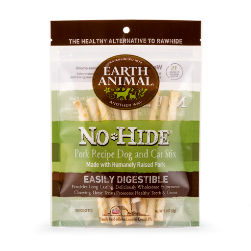 Earth Animal Pork No-Hide Stix for Dogs & Cats, 10 pack