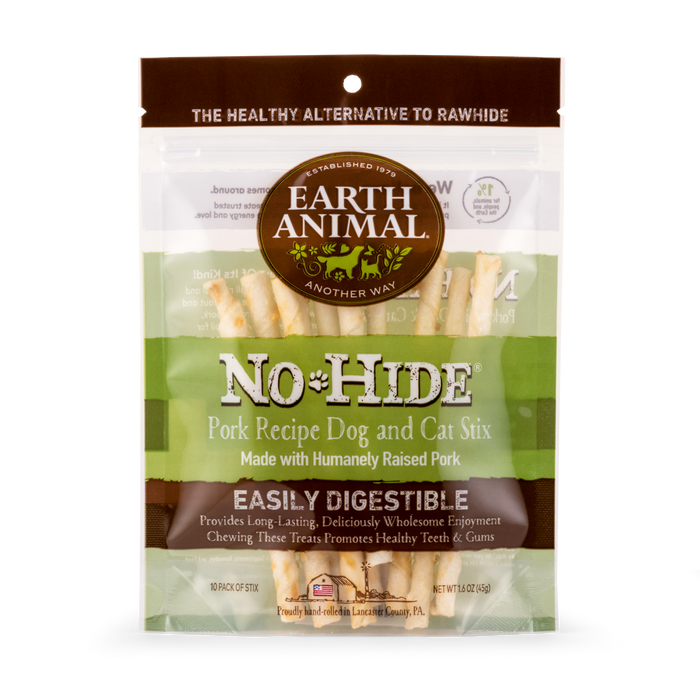 Earth Animal Pork No-Hide Stix for Dogs & Cats, 10 pack