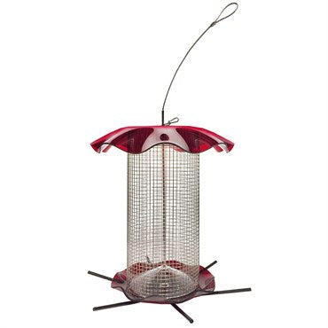 Acrylic Seed Feeder, Red, 3qt Capacity - 12in Diam x 11in H