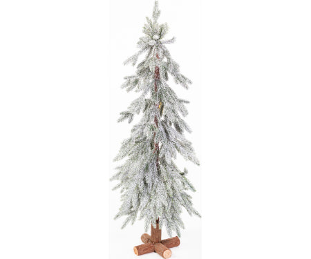 Flocked Artificial Tree with Wood Log Base - Multiple Sizes Available