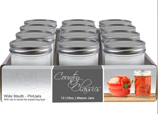 Glass Canning Jars with Wide Mouth Lids and Bands, 12pk, 1 pint