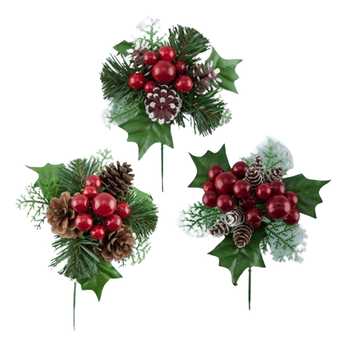 Holly Berry Pine Cone Pick