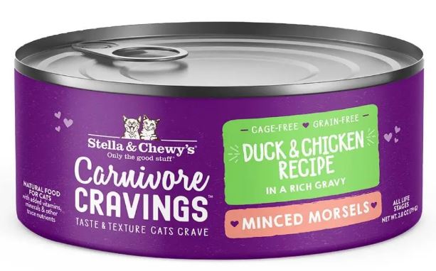 Stella & Chewy's Carnivore Cravings Minced Morsels Duck & Chicken Recipe Canned Cat Food, 2.8oz