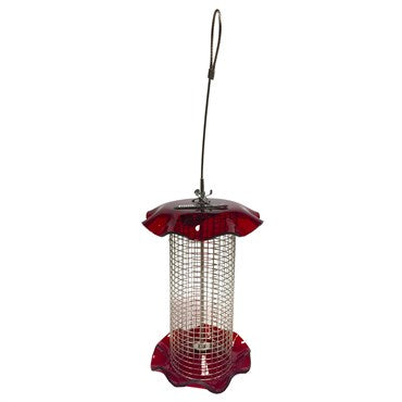 Acrylic Seed Feeder, Red, 1qt Capacity - 5in Diam x 7in H