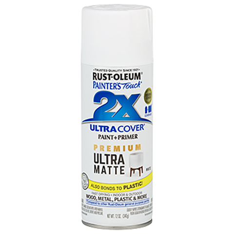 RUST-OLEUM Painter's Touch 2X Ultra Cover Ultra Matte Spray Paint, White, 12 oz.