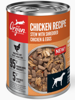 ORIJEN® Grain Free Chicken Recipe Stew with Shredded Chicken & Eggs Canned Dog Food, 12.8oz