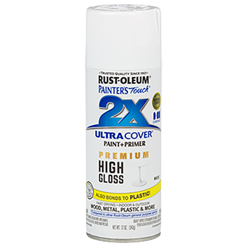 RUST-OLEUM Painter's Touch 2X Ultra Cover Premium High Gloss Spray Paint, White, 12 oz.