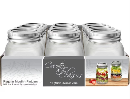Glass Canning Jars with Regular Mouth Lids and Bands, 12pk, 1 pint