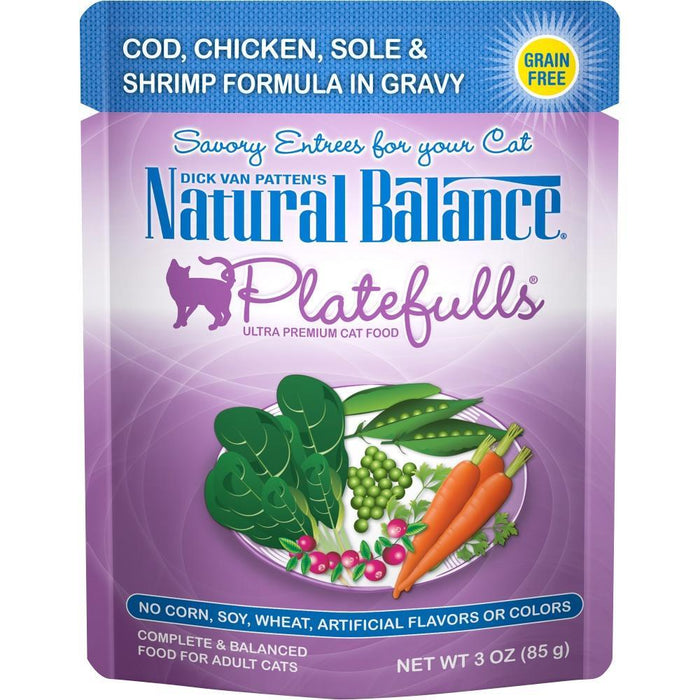Natural Balance Platefulls Regular Grain Free Cod Chicken Sole and Shrimp in Gravy Pouch Wet Cat Food