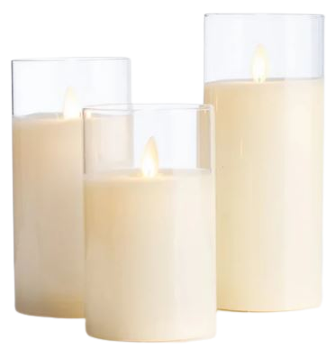 Flameless LED Candles in Clear Glass Cylinders - Set of 3