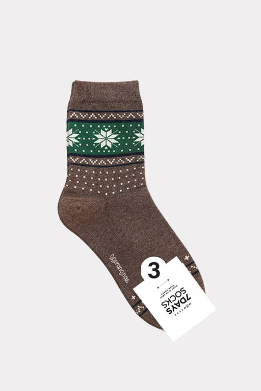 Women’s Winter Warm Thick Knit Cabin Crew Socks - Snowflake: Brown