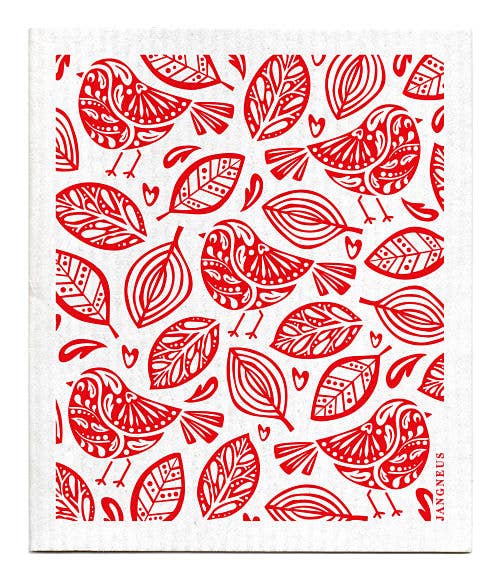 Swedish Dishcloth - Robins - Red