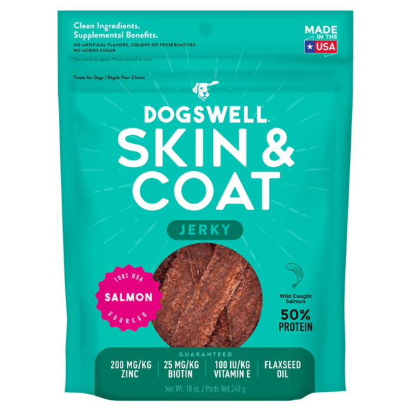 Dogswell Skin & Coat Jerky Treats, Salmon, 10oz