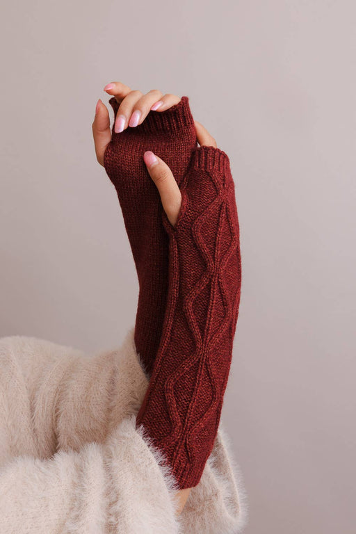 Aran Soft Knitted Arm Warmer: Maroon