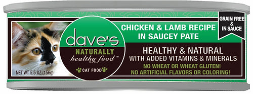 Dave's Chicken & Lamb Recipe in Saucey Paté Canned Cat Food 5.5 oz