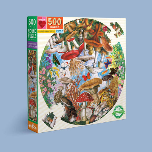 Mushrooms and Butterflies 500 Piece Round Puzzle