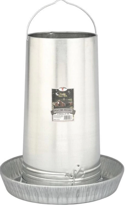 Galvanized Hanging Feeder w/ Pan for Poultry - Multiple Sizes Available