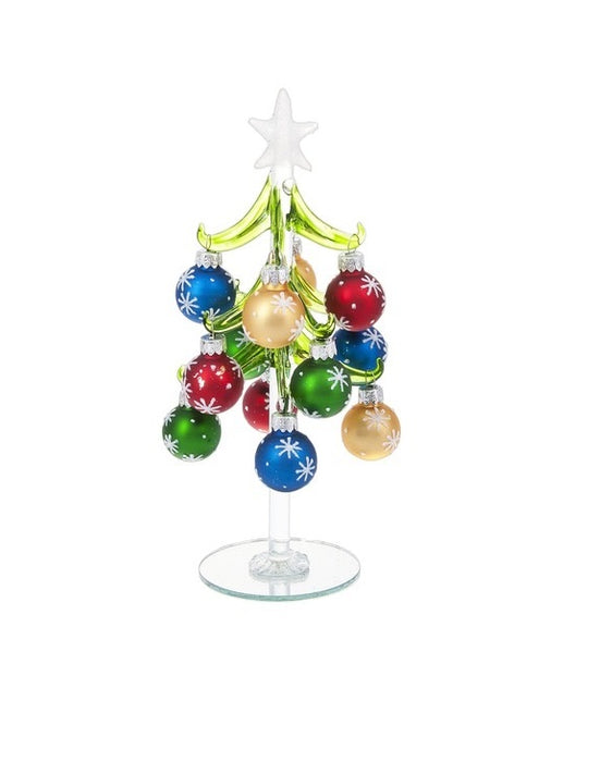 Glass Christmas Tree 8in Figurine w/ Ornaments