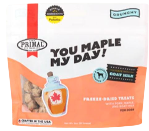 Primal You Maple My Day Pork, Maple & Goat Milk Freeze-Dried Dog Treats, 2oz