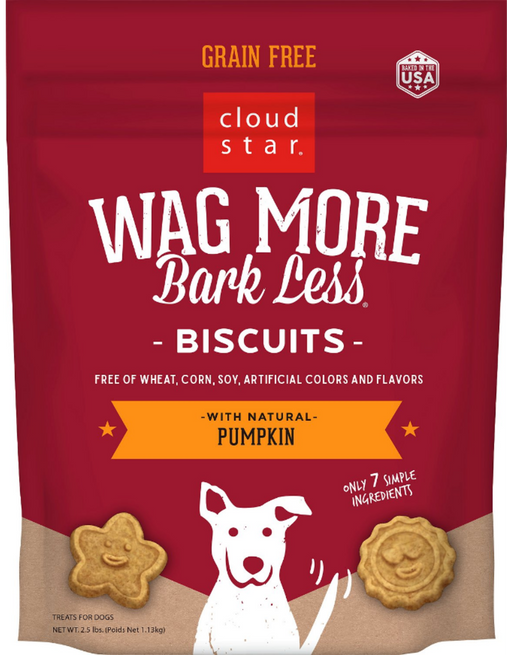 Cloud Star Wag More Bark Less Grain Free Oven Baked Biscuits, Pumpkin Dog Treats, 2.5lbs