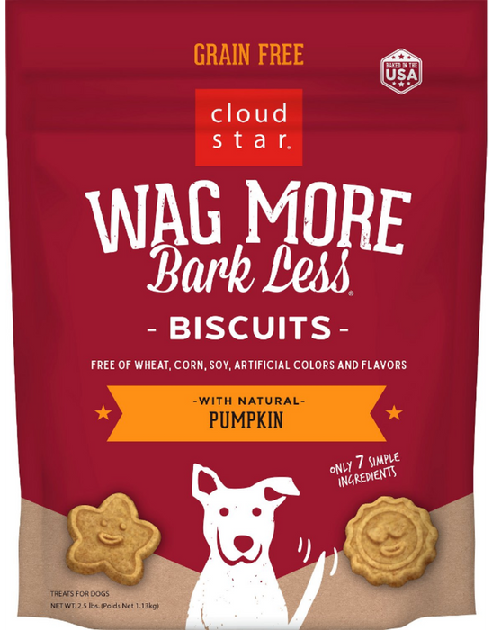 Cloud Star Wag More Bark Less Grain Free Oven Baked Biscuits, Pumpkin Dog Treats, 2.5lbs