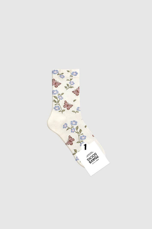 Women's Crew Flower Butterfly Socks: W-L-292-1