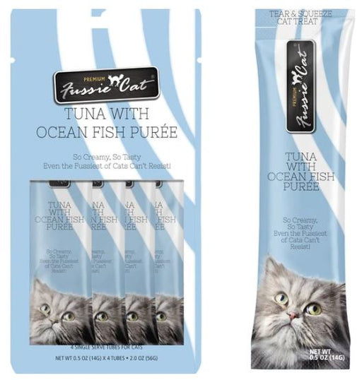 Fussie Cat Purée Cat Treat, Tuna with Oceanfish, 4 pack