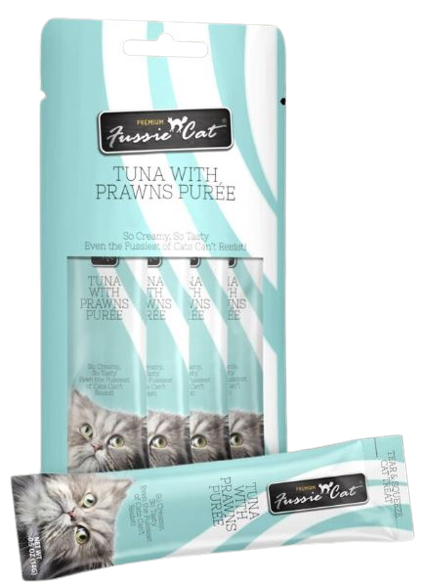 Fussie Cat Purée Cat Treat, Tuna with Prawns, 4 pack