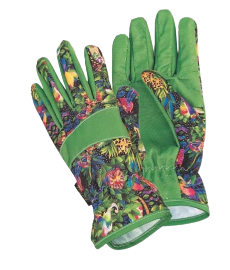 Laurel Burch Work Gloves, Jungle Songs Garden, Green