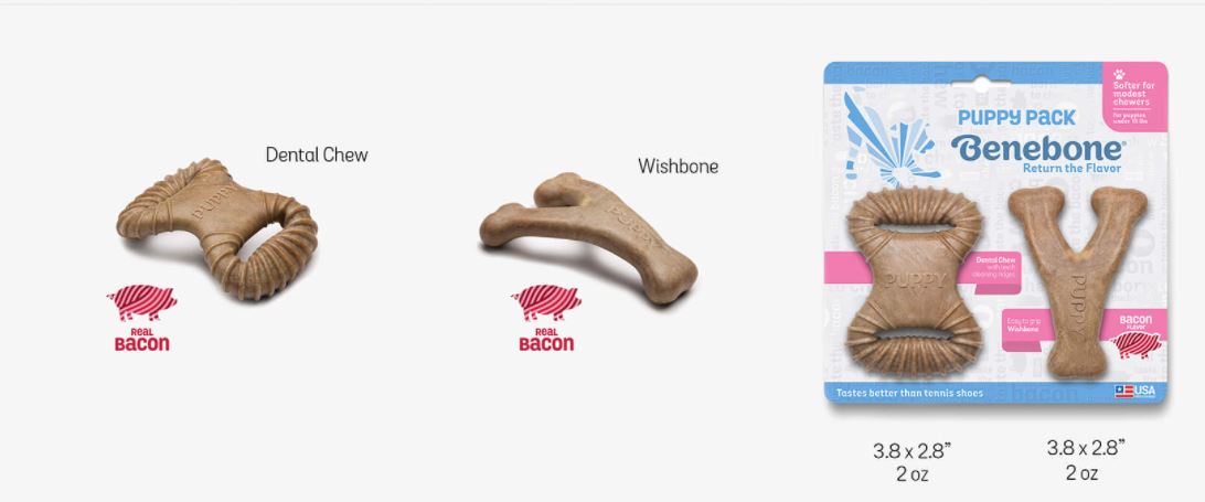 Brinquedo de roer para cães filhotes Benebone Puppy 2- Pack Bacon Brinquedo de roer para cães filhotes Benebone Puppy 2- Pack Bacon