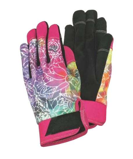 Laurel Burch Work Gloves, Rainbow Black Batik