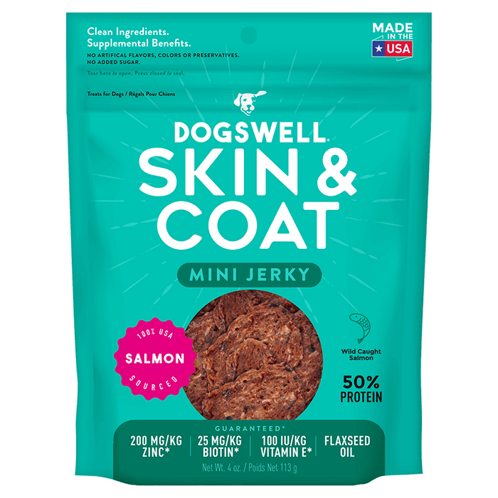 Dogswell Skin & Coat Mini Jerky Treats, Salmon, 4oz