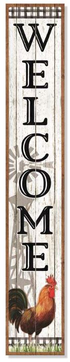 Porch Board, Welcome with Rooster, 8"x46"